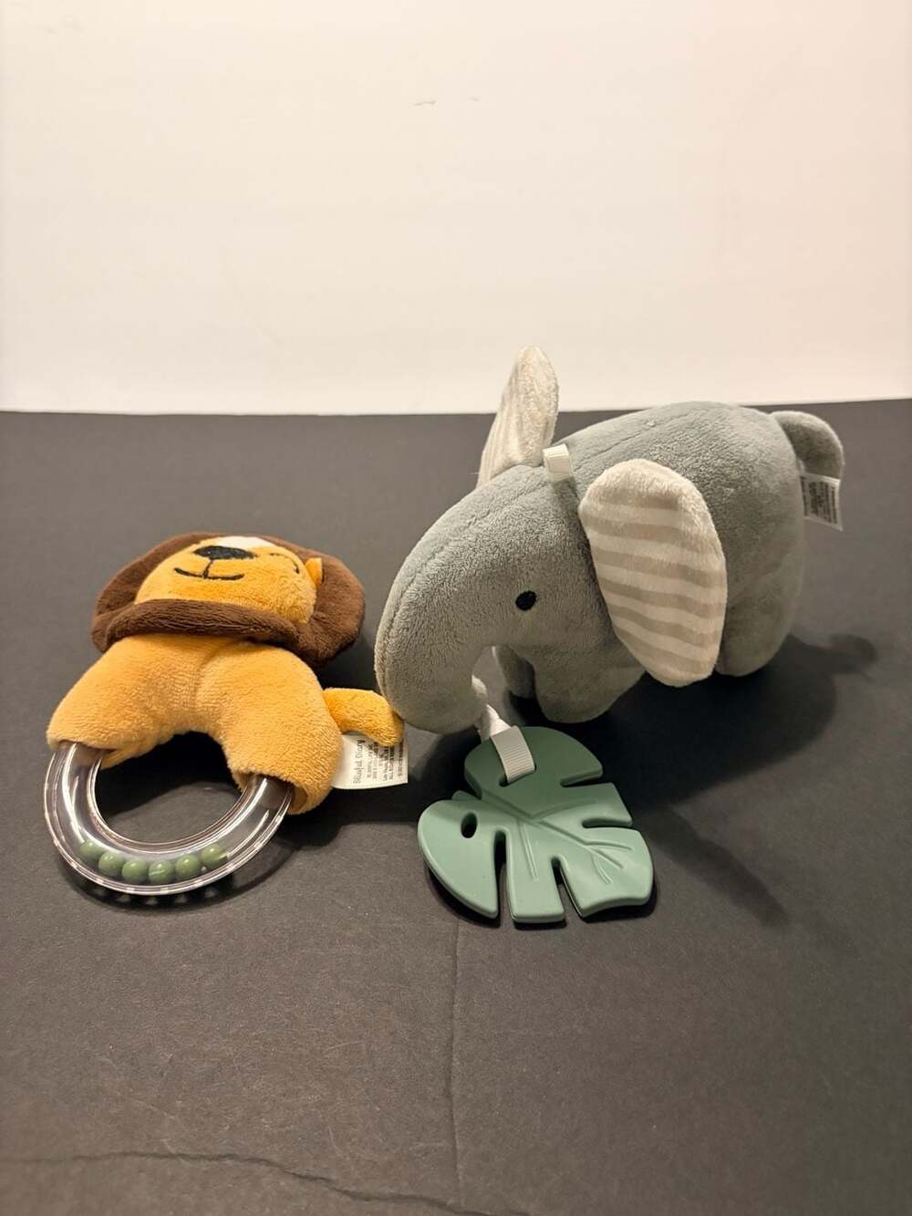 Blissful Diary Plush Animal Toy Set Lion Rattle and Elephant with Teether